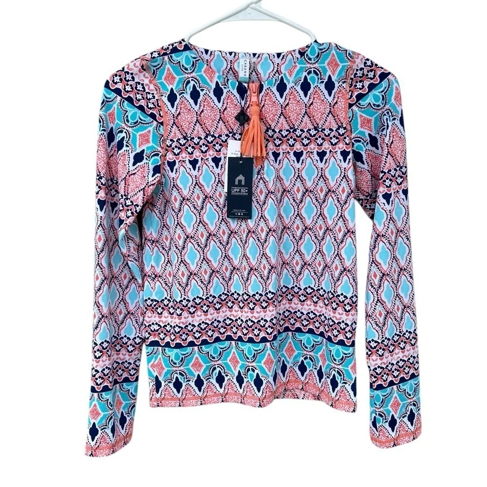 NWT Cabana Life Girl’s St. Barts Wash Guard Long Sleeve Swim Top - Size 12